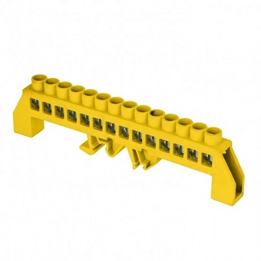 Шина нулевая в нейлоновом корпусе на DIN-рейку EKF PROxima 8х12 мм 14 отверстий желтая (sn0-125-14-dpe)