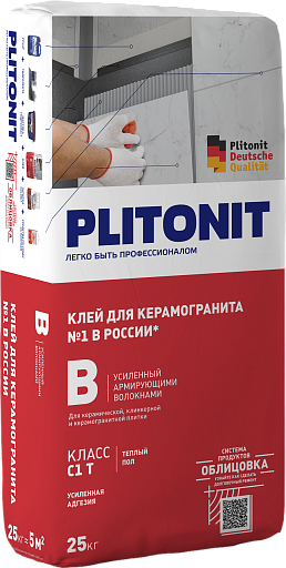 Клей для плитки Plitonit В усиленный с армирующими волокнами 25 кг