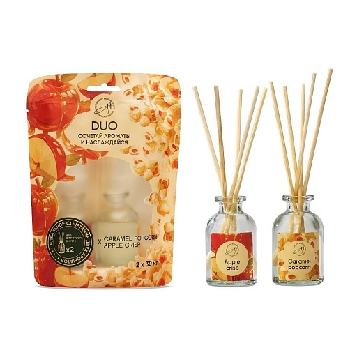 Аромадиффузор с палочками Aroma Harmony Duo Caramel Popcorn + Apple Crisp 30+30 мл Аромадиффузор с палочками Aroma Harmony Duo Caramel Popcorn + Apple Crisp 30+30 мл
