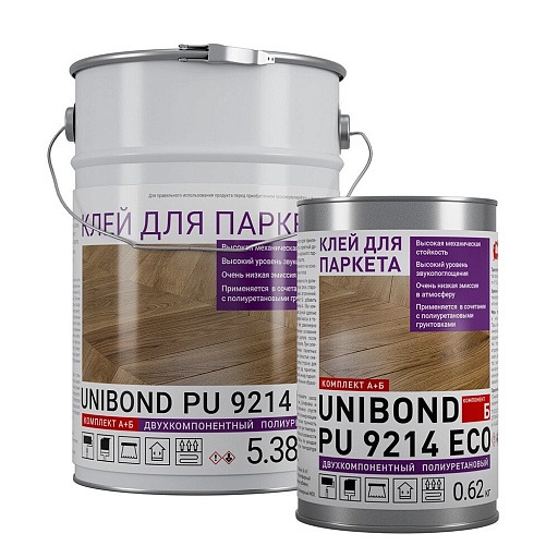 Клей для паркета полимерный Unibond PU 9214 eco двухкомпонентный 5,38 кг + 0,62 кг Клей для паркета полимерный Unibond PU 9214 eco двухкомпонентный 5,38 кг + 0,62 кг