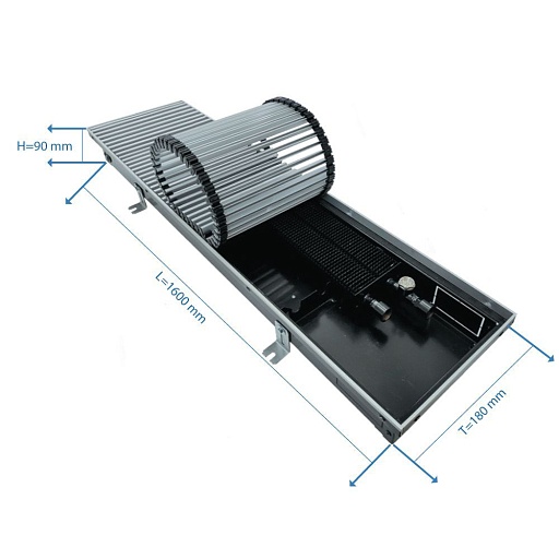 Конвектор внутрипольный Gekon Eco с 1 теплообменником 1600х180х90 мм боковое подключение  Конвектор внутрипольный Gekon Eco с 1 теплообменником 1600х180х90 мм боковое подключение