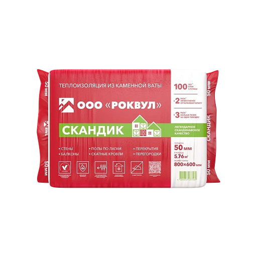 Утеплитель Роквул Лайт Баттс Скандик 800x600x50 мм 5,76 кв. м