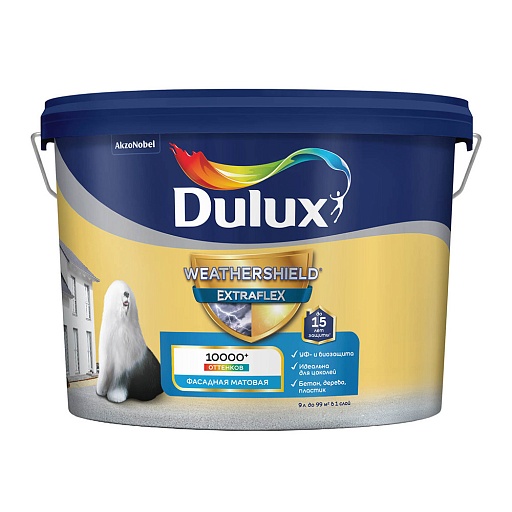 Краска фасадная Dulux Weathershield Extraflex эластичная акриловая база BC бесцветная 9 л Краска фасадная Dulux Weathershield Extraflex эластичная акриловая база BC бесцветная 9 л