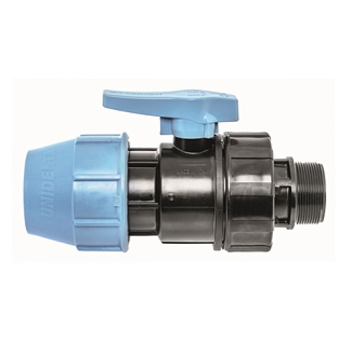 Кран шаровой ПНД Unidelta компрессионный переходной 25х3/4 НР(ш)