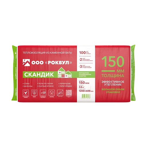 Утеплитель Роквул Лайт Баттс Скандик 1200x600x150 мм 3,6 кв. м Утеплитель Роквул Лайт Баттс Скандик 1200x600x150 мм 3,6 кв. м