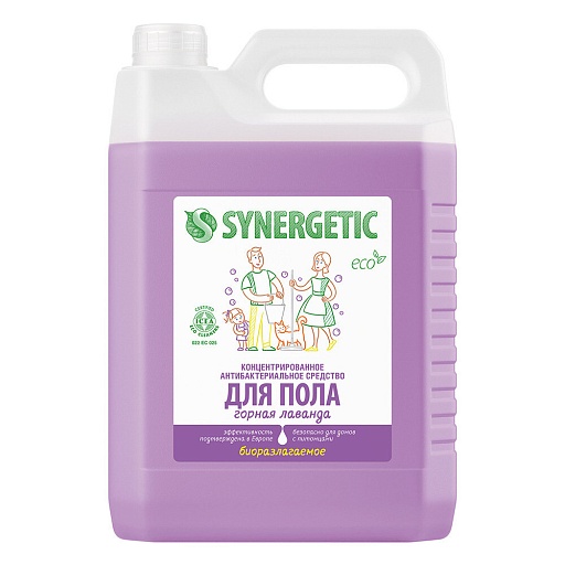 Средство Synergetic для мытья пола концентрат с антибактериальным эффектом горная лаванда 5 л