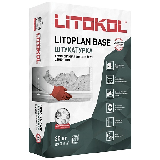 Штукатурка цементная Litokol Litoplan Base водостойкая армированная 25 кг Штукатурка цементная Litokol Litoplan Base водостойкая армированная 25 кг