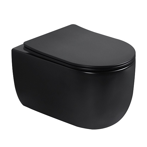 Унитаз подвесной Abber Bequem безободковый черный матовый с сиденьем дюропласт микролифт смыв торнадо (AC1104TMB) Унитаз подвесной Abber Bequem безободковый черный матовый с сиденьем дюропласт микролифт смыв торнадо (AC1104TMB)