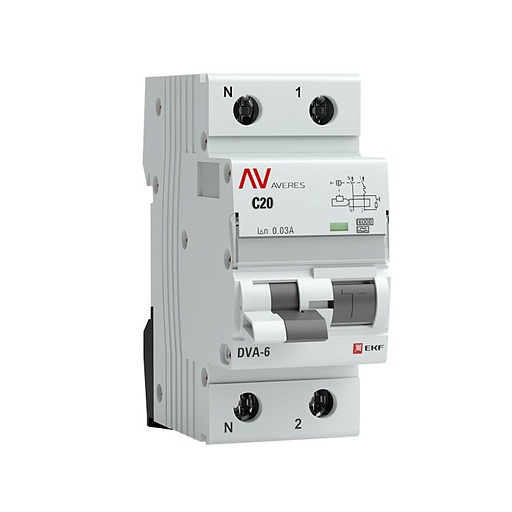 Автомат дифференциальный EKF Averes DVA-6 20А 1P+N тип A 30 мА 6 кА (rcbo6-1pn-20C-30-a-av) Автомат дифференциальный EKF Averes DVA-6 20А 1P+N тип A 30 мА 6 кА (rcbo6-1pn-20C-30-a-av)