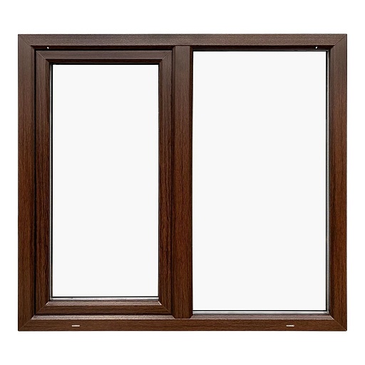 Пластиковое окно VEKA WHS Halo 60 1160х1200 мм 2 створки левая глухая правая поворотно-откидная двухкамерное дуб темный Пластиковое окно VEKA WHS Halo 60 1160х1200 мм 2 створки левая глухая правая поворотно-откидная двухкамерное дуб темный