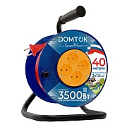 Удлинитель Domtok без заземления 40 м на катушке 3,5 кВт 4 розетки ПВС 2х1,5 кв.мм IP20