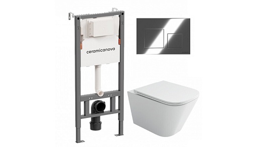Комплект инсталляции Ceramicanova Balance с унитазом Ceramicanova Union с кнопкой хром и сиденьем дюропласт микролифт быстросъем (CN121001/CN4009T)