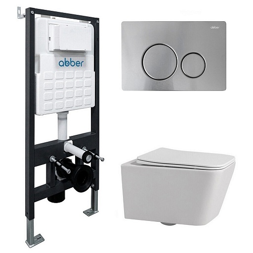 Комплект инсталляции Abber с унитазом Rechteck с кнопкой хром и сиденьем микролифт (AC1201-AC0105-AC0121MCH)