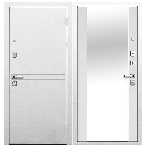 Дверь входная Ferroni 9СМ правая белая шагрень - эмалит белый с зеркалом 860х2050 мм