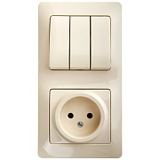 Блок выключатель и розетка Systeme Electric Glossa трехклавишный встраиваемый бежевый (GSL000276)