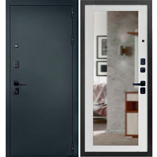 Дверь входная Дверной континент Брест правая антик серебро - белый матовый с зеркалом 860х2050 мм