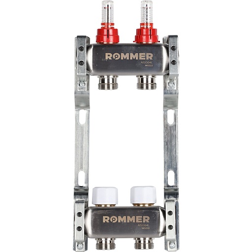 Коллекторная группа с расходомерами Rommer 1 ВР(г) х 2 выхода 3/4 НР(ш) ЕК х 1 ВР(г)