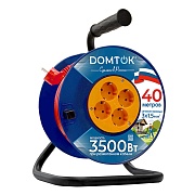 Удлинитель Domtok с заземлением 40 м на катушке 3,5 кВт 4 розетки ПВС 3х1,5 кв.мм IP20