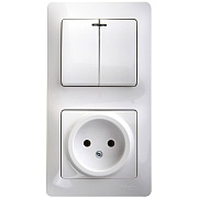 Блок выключатель и розетка Systeme Electric Glossa двухклавишный встраиваемый белый с подсветкой (GSL000173)