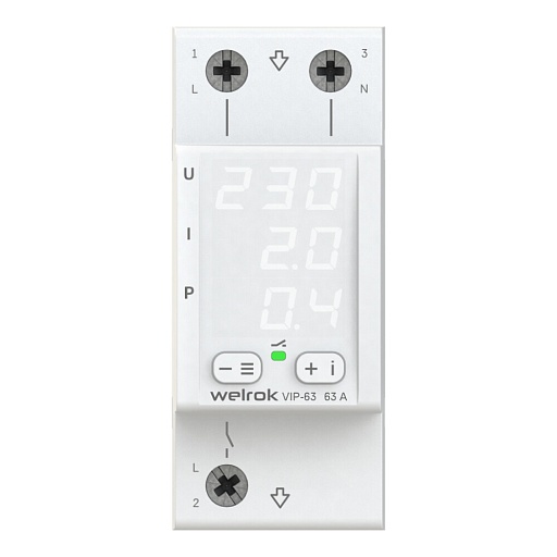 Реле напряжения и контроля фаз модульное Welrok VIP-63 220 В 63 А тип AC цифровое