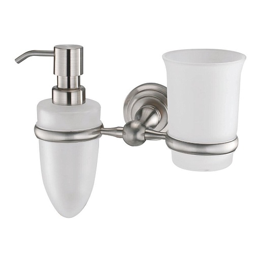 Дозатор для мыла WasserKraft Ammer с держателем стекло матовый/металл никель (K-7089)