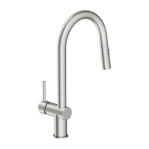 Смеситель для кухни Cersanit Brasko хром с высоким изливом с вытяжной лейкой однорычажный (64841)