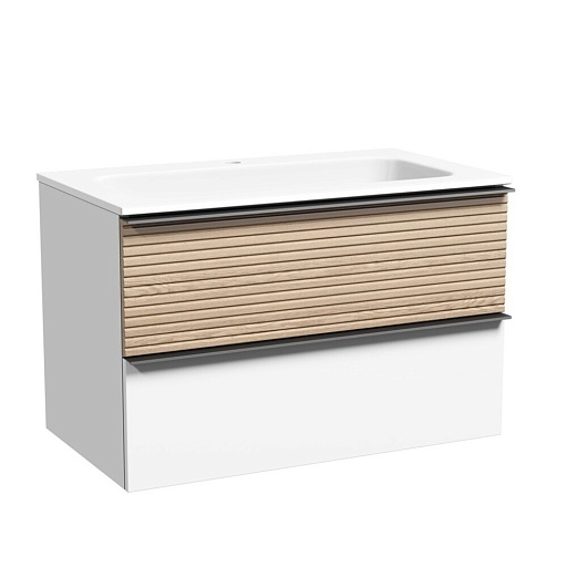Тумба под раковину Sancos Delta 80 см подвесная дуб светлый/белая (DL80W)
