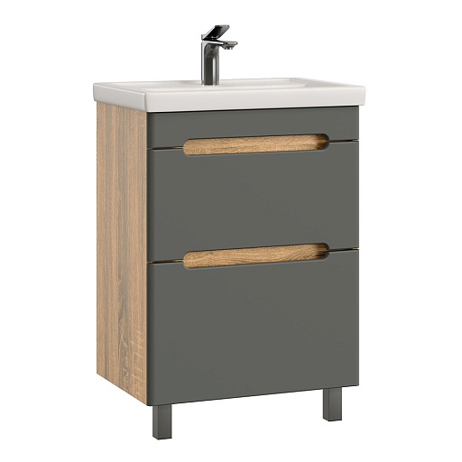 Комплект тумба с раковиной Sanstar Diva 60 см напольная дуб вотан/графит софт (458.1-1.4.1.КФОС) Комплект тумба с раковиной Sanstar Diva 60 см напольная дуб вотан/графит софт (458.1-1.4.1.КФОС)