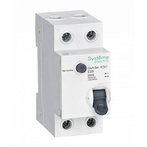 Автомат дифференциальный Systeme Electric City9 Set АВДТ 25А 1P+N тип AC 30 мА 4,5 кА (C9D34625) Автомат дифференциальный Systeme Electric City9 Set АВДТ 25А 1P+N тип AC 30 мА 4,5 кА (C9D34625)