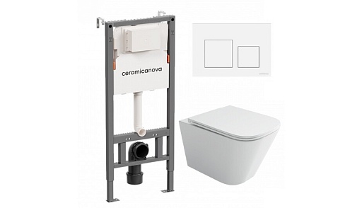 Комплект инсталляции Ceramicanova Balance с унитазом Ceramicanova Union с кнопкой белой и сиденьем дюропласт микролифт быстросъем (CN121001/CN4009T)