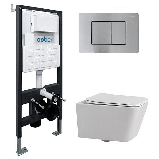 Комплект инсталляции Abber с унитазом Rechteck с кнопкой хром и сиденьем микролифт (AC1201-AC0105-AC0120MCH)