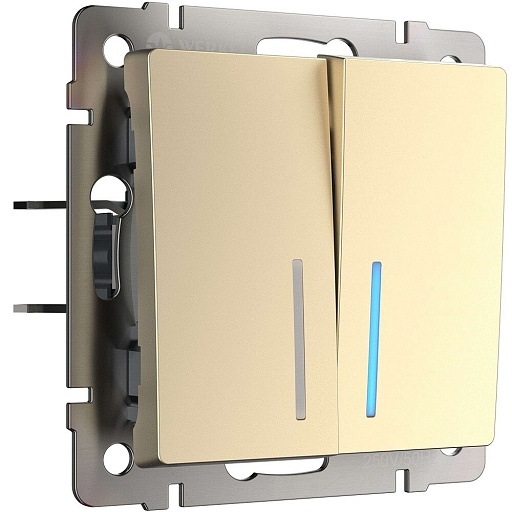 Выключатель Werkel двухклавишный встраиваемый шампань проходной с подсветкой (a050861) Выключатель Werkel двухклавишный встраиваемый шампань проходной с подсветкой (a050861)