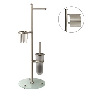 Стойка с бумагодержателем и ершом WasserKraft напольная стекло/металл никель Стойка с бумагодержателем и ершом WasserKraft напольная стекло/металл никель