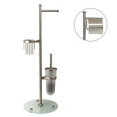 Стойка с бумагодержателем и ершом WasserKraft напольная стекло/металл никель