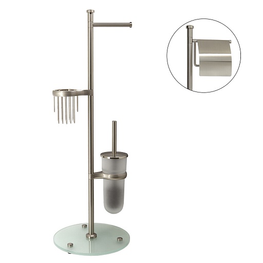 Стойка с бумагодержателем и ершом WasserKraft напольная стекло/металл никель  Стойка с бумагодержателем и ершом WasserKraft напольная стекло/металл никель