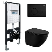 Комплект инсталляции Abber с унитазом Bequem с кнопкой черной и сиденьем микролифт (AC1100MB-AC0105-AC0121MB)
