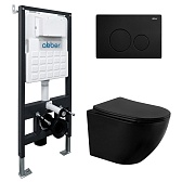 Комплект инсталляции Abber с унитазом Bequem с кнопкой черной и сиденьем микролифт (AC1100MB-AC0105-AC0121MB)