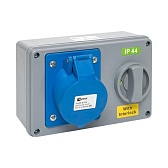 Розетка силовая настенная с заземлением 2Р+РЕ 32 А 220-230 В IP44 синяя/серая (ps-1423-32-220) Розетка силовая настенная с заземлением 2Р+РЕ 32 А 220-230 В IP44 синяя/серая (ps-1423-32-220)