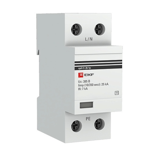 Ограничитель напряжения модульный EKF T1 230 В 25 кА 1P (spd-t1-25-1p) Ограничитель напряжения модульный EKF T1 230 В 25 кА 1P (spd-t1-25-1p)