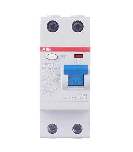 УЗО ABB S F202 16А 1P+N тип AC 10 мА 10 кА (2CSF202001R0160)