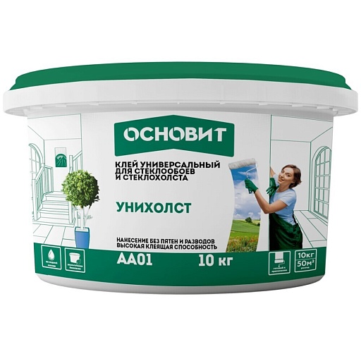 Клей для стеклообоев и стеклохолста Основит Унихолст AA01 готовый 10 кг Клей для стеклообоев и стеклохолста Основит Унихолст AA01 готовый 10 кг