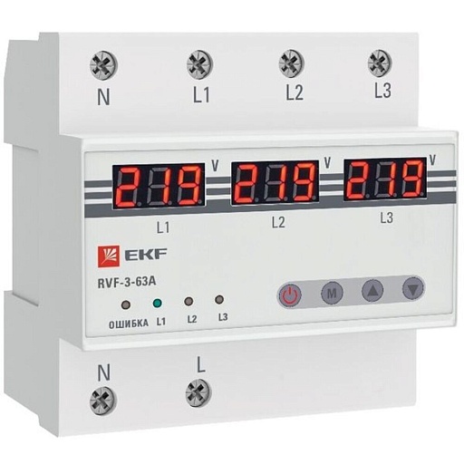 Реле выбора фаз EKF PROxima (RVF-3-63a) 230 В 63 А тип AC Реле выбора фаз EKF PROxima (RVF-3-63a) 230 В 63 А тип AC