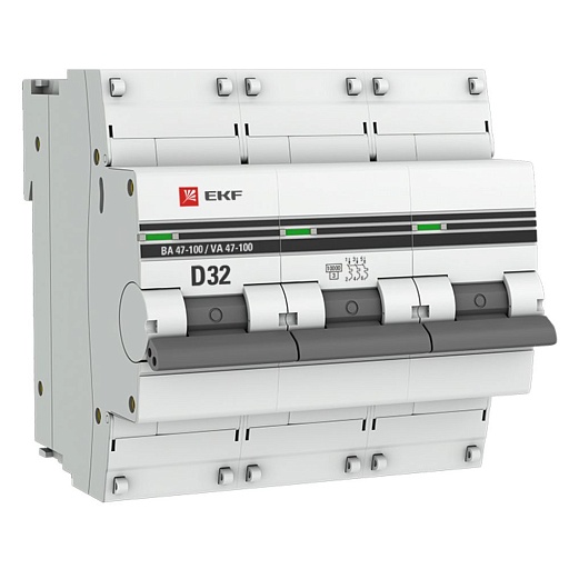 Автоматический выключатель EKF ВА 47-100 (mcb47100-3-32D-pro) 3P 32А тип D 10 кА 400 В на DIN-рейку