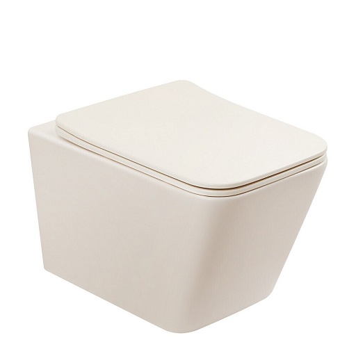 Унитаз подвесной Abber Rechteck безободковый светло-бежевый матовый с сиденьем дюропласт микролифт (AC1201MBE)