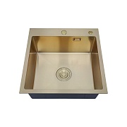 Мойка для кухни РМС 50х50х18 см врезная с коландером и дозатором сталь золото (MR-5050G)