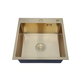 Мойка для кухни РМС 50х50х18 см врезная с коландером и дозатором сталь золото (MR-5050G)