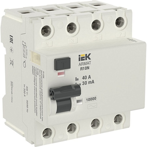 УЗО IEK Armat R10N 40А 4P тип AC 30 мА (AR-R10N-4-040C030) УЗО IEK Armat R10N 40А 4P тип AC 30 мА (AR-R10N-4-040C030)