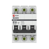 Автоматический выключатель модульный EKF Basic ВА 47-29 3P 16А тип B 4,5 кА 400 В (mcb4729-3-16-B)