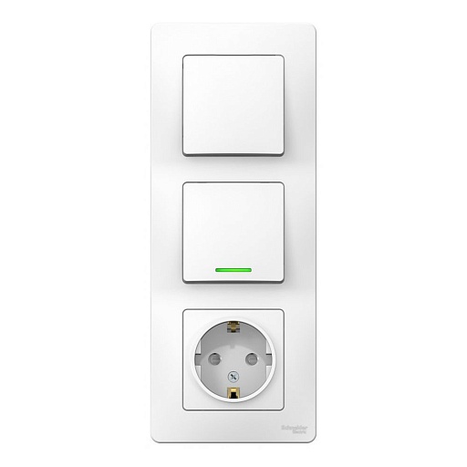 Блок выключатель и розетка Systeme Electric Blanca двухклавишный встраиваемый белый с подсветкой (BLNBS101111)