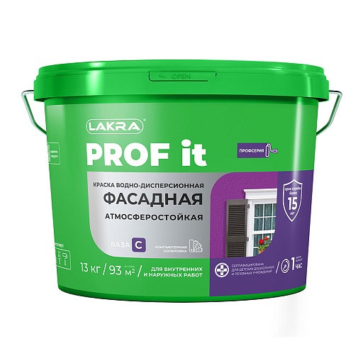 Краска фасадная Лакра Prof IT акриловая база C бесцветная 13 кг